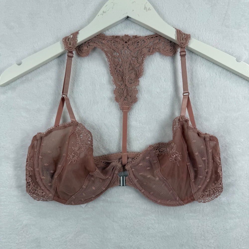 Intimately Free People Women 34C Dusty Rose Lace Front Close Racerback Bra